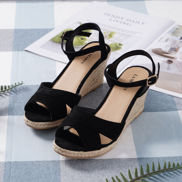 LA MAREY: Espadrilles mit Keilabsatz, Schwarz image number 4