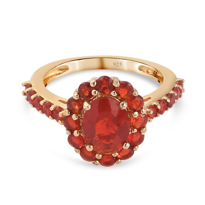 Mexikanischer Kirschfeuer-Opal Ring 925 Silber Vermeil image number 0