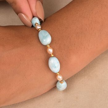 AA Larimar und S&uuml;&szlig;wasser Perle Armband, 19 cm