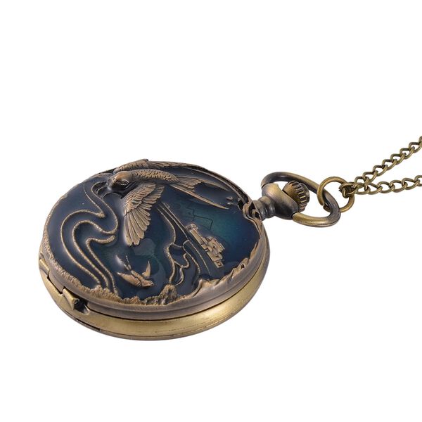 STRADA Antike Bronze Schwalbenmuster Taschenuhr, Japanisches Werk, 79 cm antike bronzene Eisenkette image number 4