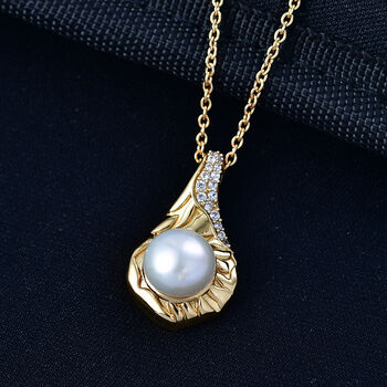 EverTrue S&uuml;&szlig;wasser Perle und Zirkon Anh&auml;nger mit 50cm Kette in Goldton