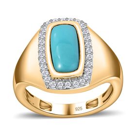 Amerikanischer, natürlicher Sleeping Beauty Türkis und Zirkon-Ring - 1,54 ct.