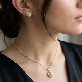 Wei&szlig;er Zirkonia und S&uuml;&szlig;wasserperle Ohrringe und Anh&auml;nger mit 50+5cm Kette