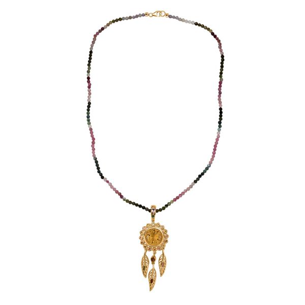 D'joy AAA Citrin, Mehrfarbiger Turmalin Anhänger mit Kette, 925 Silber 750 Gelbgold Vermeil ca. 46.89 ct image number 4