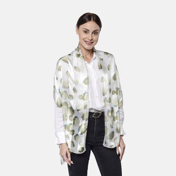 LA MAREY - 100 % nat&uuml;rlicher, bedruckter Maulbeerseiden-Schal in Geschenkbox, 55x170 cm, Wei&szlig;