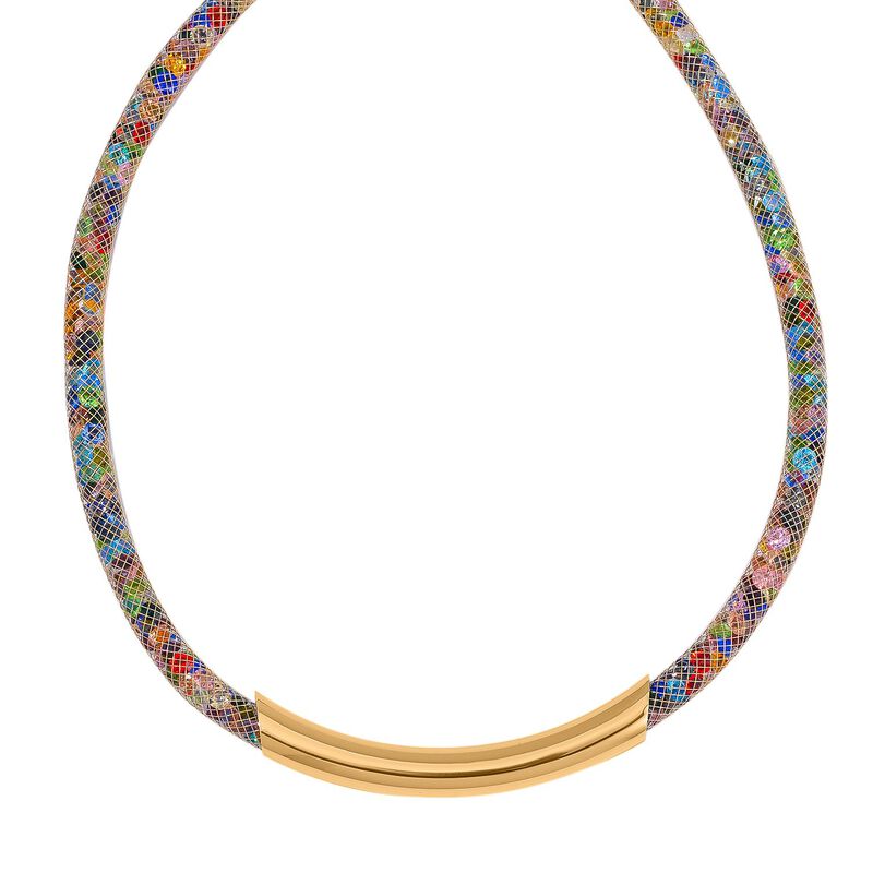 Mehrfarbiger Kristall Halskette ca. 48 cm Messing image number 0