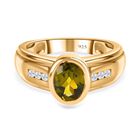 AA Natürlicher, italienischer Vesuvianit, Weißer Zirkon Ringe 925 Silber Gelbgold Vermeil (Größe 18.00) ca. 1.43 ct