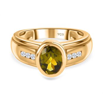 AA Nat&uuml;rlicher, italienischer Vesuvianit, Wei&szlig;er Zirkon Ringe 925 Silber Gelbgold Vermeil (Gr&ouml;&szlig;e 18.00) ca. 1.43 ct