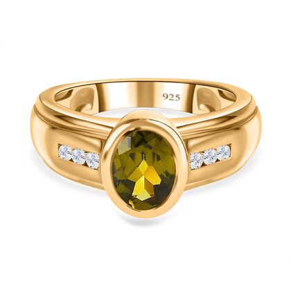 AA Nat&uuml;rlicher, italienischer Vesuvianit, Wei&szlig;er Zirkon Ringe 925 Silber Gelbgold Vermeil (Gr&ouml;&szlig;e 18.00) ca. 1.43 ct