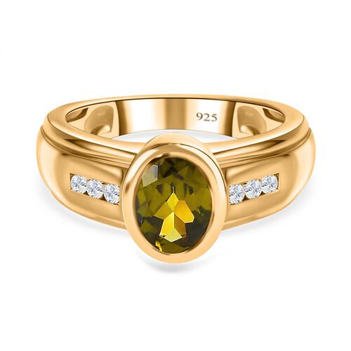 AA Natürlicher, italienischer Vesuvianit, Weißer Zirkon Ringe 925 Silber Gelbgold Vermeil (Größe 18.00) ca. 1.43 ct image number 0
