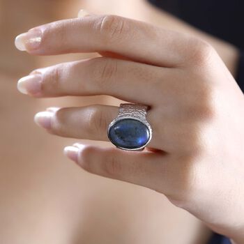 Labradorit Ring, Silberfarben (Gr&ouml;&szlig;e 19.00) ca. 11.93 ct