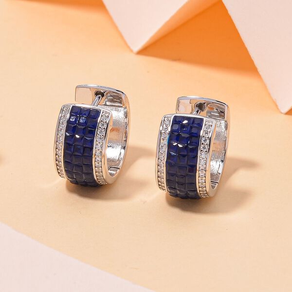 JCK Vegas Designer Schmuck Blauer-Saphir-Farbener Zirkonia, Weißer Zirkonia Ohrringe 925 Silber rhodiniert image number 2