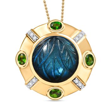 GP Italienische Garten Kollektion - Labradorit, Nat&uuml;rlicher Chromdiopsid Schmuckset 925 Silber 750 Gelbgold Vermeil ca. 15.43 ct