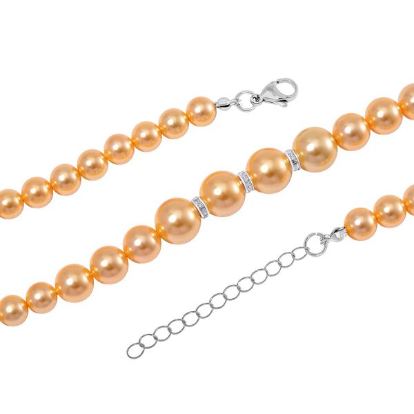 Goldene Muschelkernperlen und wei&szlig;e Kristall, 45+5 cm image number 3