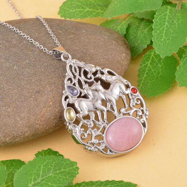 Rosenquarz, gelber Zirkonia Anh&auml;nger mit Kette, Edelstahl ca. 16.20 ct image number 2