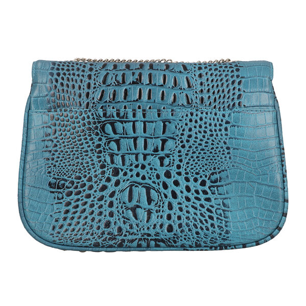 Umhängetasche aus echtem Leder mit Kroko-Prägung und Kettenriemen, Blau image number 4