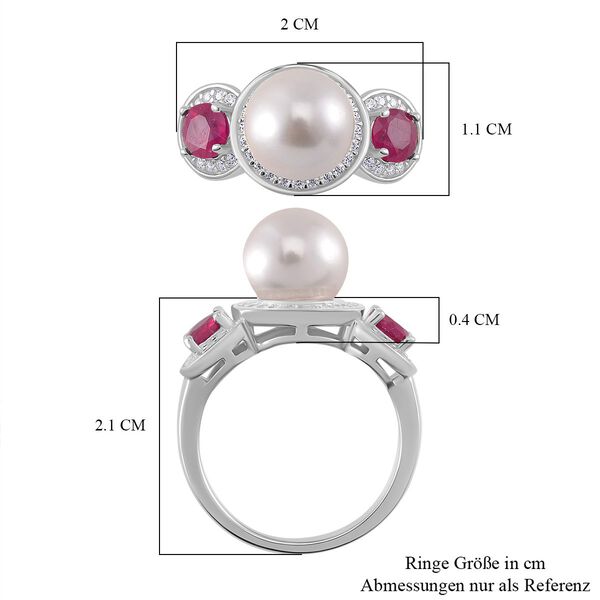 Wei&szlig;e Muschelkernperle, Afrikanischer Rubin (Fissure gef&uuml;llt) Ring 925 Silber platiniert (Gr&ouml;&szlig;e 16.00) image number 5