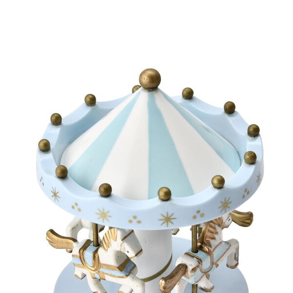 Holzkarussell Musikbox mit 4 Pferden, blau und wei&szlig; image number 5