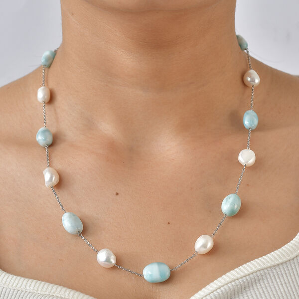 D'Joy Larimar, S&uuml;&szlig;wasser Perle Halskette ca. 50 cm 925 Silber Rhodiniert image number 1