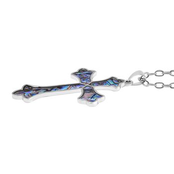 Abalone Muschel  Kreuz Anh&auml;nger mit Kette, Messing