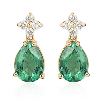 ILIANA AAA sambische Smaragd und Diamant-Ohrringe, SI G-H, 750 Gelbgold ca. 1.40 ct