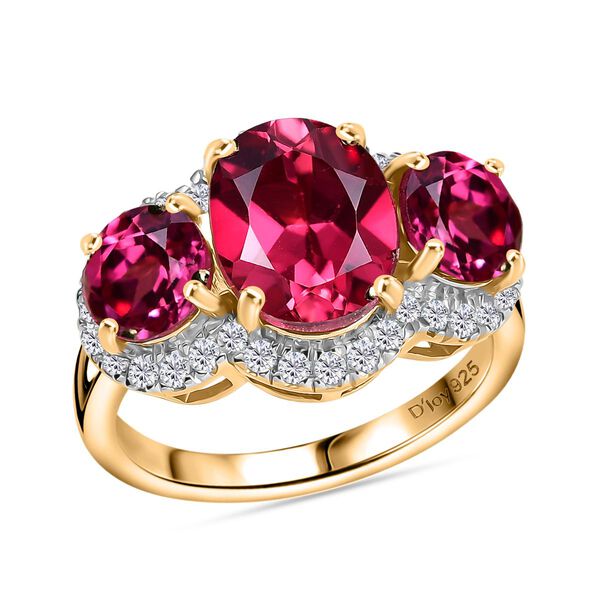 Trinity Flame - D'Joy Lab Grown Padparadscha-Saphir Ring 925 Silber 750 Gelbgold Vermeil (Gr&ouml;&szlig;e 19.00) ca. 6.79 ct image number 4