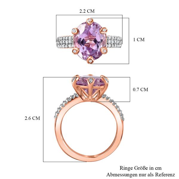 AA Rose De France Amethyst, weißer Zirkon Ring, 925 Silber rosévergoldet (Größe 19.00) ca. 4.58 ct image number 7