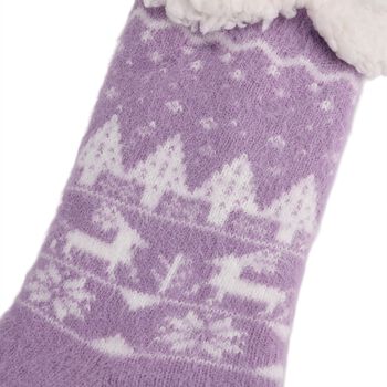 SHERPA Kuschelsocken mit Herzchen-Design und rutschfester Sohle, Einheitsgr&ouml;&szlig;e, Flieder