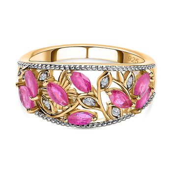 Afrikanischer Rubin, Wei&szlig;er Zirkon Ring, 925 Silber Gelbgold Vermeil, (Gr&ouml;&szlig;e 17.00) ca. 1.32 ct