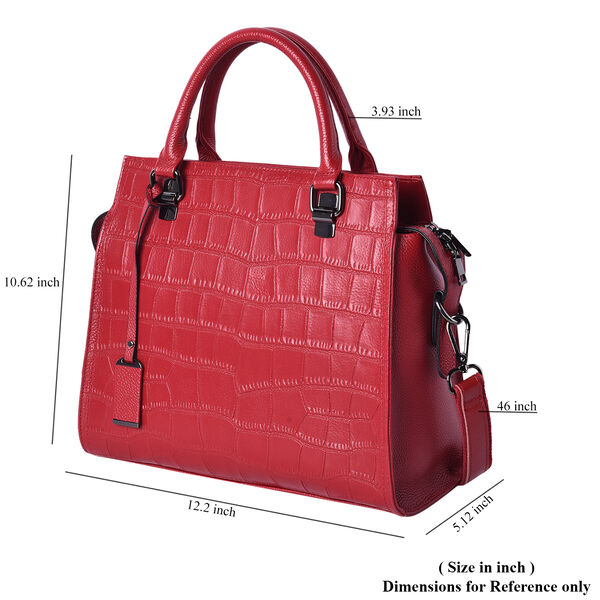 Echtes Leder mit Kroko-Pr&auml;gung Handtasche mit Schulterriemen und Rei&szlig;verschluss, Rot image number 5