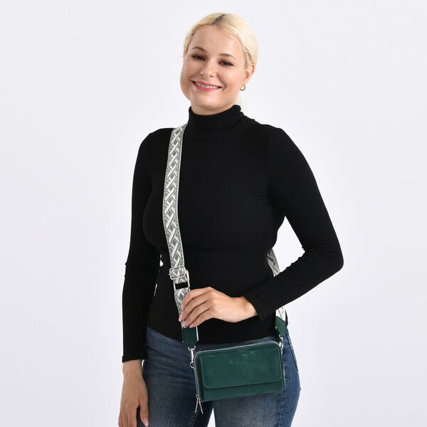 Crossbody-Tasche mit RFID-Schutz und Muster-Schulterriemen, 19x6x11 cm, Grün image number 3