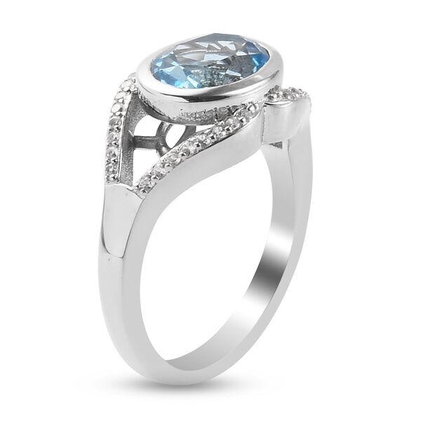 Blauer Topas und Zirkon Ring 925 Silber Platin-&Uuml;berzug image number 4
