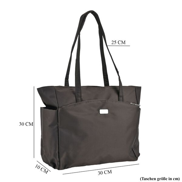 Elegante Signature Handtasche, edles Nylon Design mit 3 Rei&szlig;verschluss Taschen und 2 offenen Au&szlig;entaschen, ca. 30 x 30 x 10 cm, Dunkelbraun image number 7