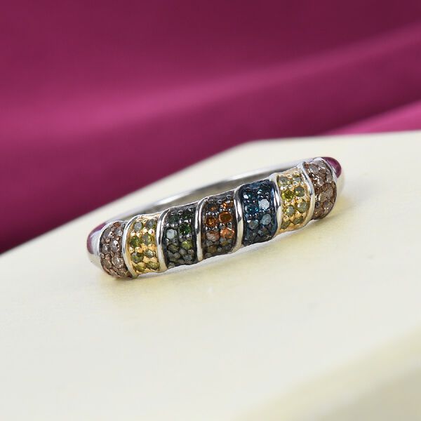 Mehrfarbig Diamant Band Ring 925 Silber Platin-&Uuml;berzug image number 2