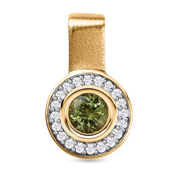 Nat&uuml;rlicher AA Calabar-Turmalin, Wei&szlig;er Zirkon Anh&auml;nger, 925 Silber Gelbgold Vermeil ca. 0.80 ct