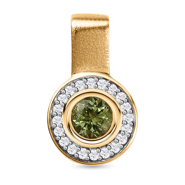 Nat&uuml;rlicher AA Calabar-Turmalin, Wei&szlig;er Zirkon Anh&auml;nger, 925 Silber Gelbgold Vermeil ca. 0.80 ct