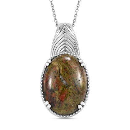 Unakite Anh&auml;nger mit Kette, 316L Edelstahl ca. 30.00 ct