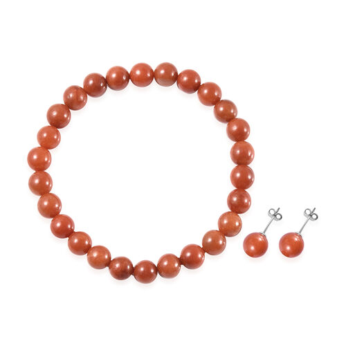 2er- Set, rotes Jade-Armband und Ohrstecker - 128 ct. image number 0