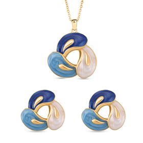 2er-Set Emaille-Schmuckset, Blau-weiß