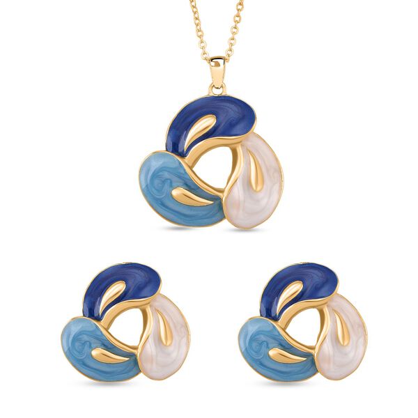 2er-Set Emaille-Schmuckset, Blau-wei&szlig;