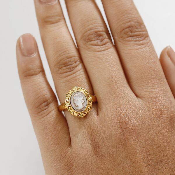Italienischer Kamee Ring aus Conch-Muschel in Goldton image number 3