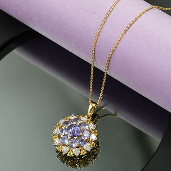 DJoy Tansanit, Moissanit und Gelber Saphir Anh&auml;nger mit Kette, 925 Silber 750 Gelbgold Vermeil ca. 4.30 ct