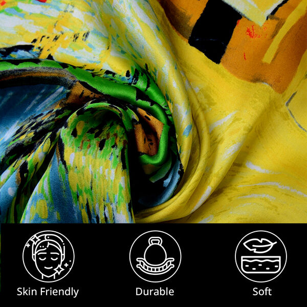 Designer Inspiriert 100% Maulbeerseiden Schal, Blau image number 3