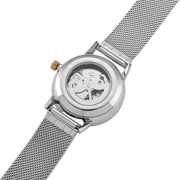 GENOA TIME - V2 Automatik Armbanduhr, Geh&auml;use 316 Edelstahl Sonnenschein Zifferblatt mit wei&szlig;em Diamant Edelstahl Mesharmband, bicolor image number 8