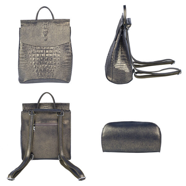 Rucksack aus 100% echtem Leder mit Kroko-Pr&auml;gung, Bronze image number 4