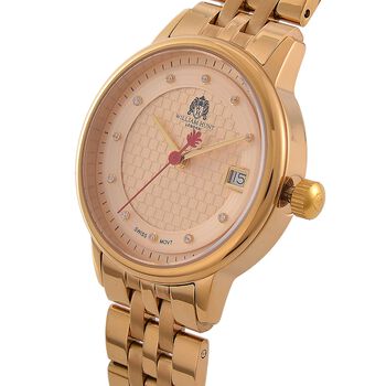 William Hunt &ndash; Schweizer Uhrwerk, Saphirglas, Wei&szlig;er Zirkonia, Edelstahlarmband 19 cm, Ros&eacute;-Bicolor