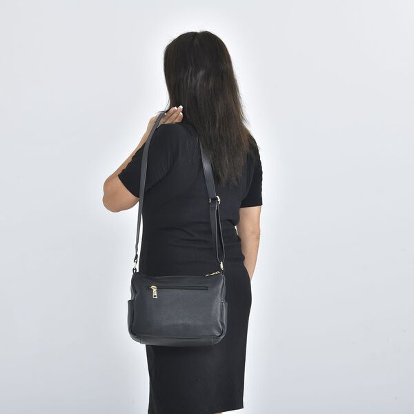 Crossbody Handtasche aus 100% echtem Leder, Schwarz image number 2