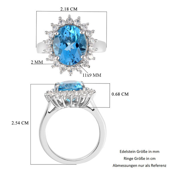 Schweizer Blautopas Halo Ring 925 Silber Platin-&Uuml;berzug image number 7