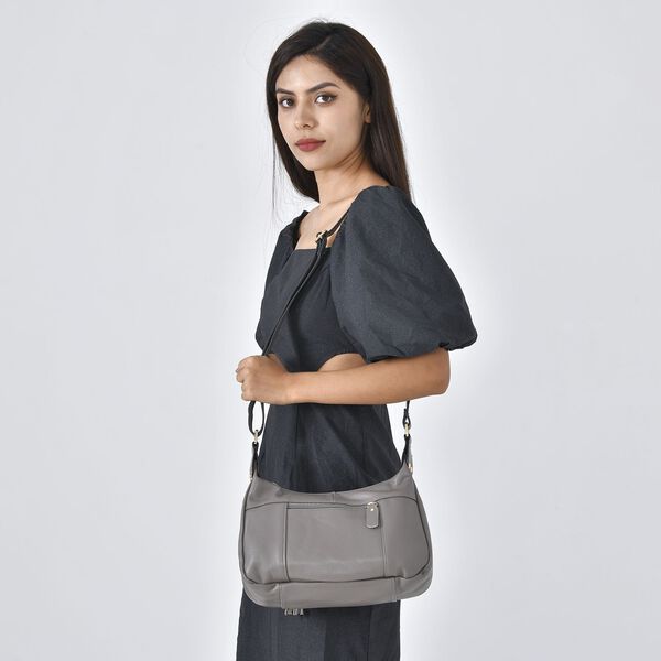 Crossbody-Tasche aus Leder mit Krokodilpr&auml;gung, Grau image number 3