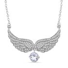 Engelsflügel-Halskette mit Weißem Zirkonia und Kristall, ca. 52 cm + 5 cm Extender, silberfarben